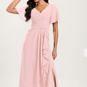 JJ's House A-line Floor-Length Chiffon Bridesmaid Dress With Ruffle Pink Petal